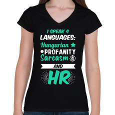 PRINTFASHION I speak 4 languages - Női V-nyakú póló - Fekete