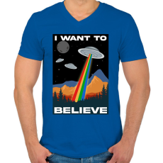 PRINTFASHION I want to believe - Férfi V-nyakú póló - Királykék