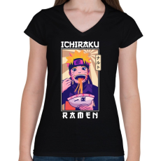 PRINTFASHION Ichiraku Ramen - Női V-nyakú póló - Fekete