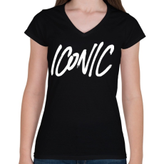PRINTFASHION Iconic - Női V-nyakú póló - Fekete