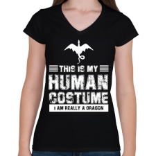 PRINTFASHION Igazából egy sárkány vagyok - Női V-nyakú póló - Fekete női póló
