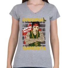 PRINTFASHION Igazi gangsta - Női V-nyakú póló - Sport szürke