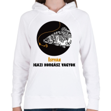 PRINTFASHION Igazi horgász vagyok - Névvel - Női kapucnis pulóver - Fehér női pulóver, kardigán