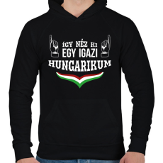 PRINTFASHION Igazi hungarikum - Férfi kapucnis pulóver - Fekete