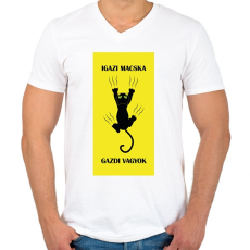 PRINTFASHION Igazi macska gazdi vagyok - Férfi V-nyakú póló - Fehér