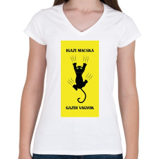 PRINTFASHION Igazi macska gazdi vagyok - Női V-nyakú póló - Fehér