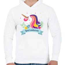 PRINTFASHION Igazi unikornis egyszarvú - Férfi kapucnis pulóver - Fehér férfi pulóver, kardigán