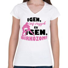 PRINTFASHION Igen, birkózom! - Női V-nyakú póló - Fehér női póló