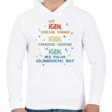PRINTFASHION Igen, ikreink vannak - Férfi kapucnis pulóver - Fehér