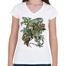 PRINTFASHION iguana - Női V-nyakú póló - Fehér