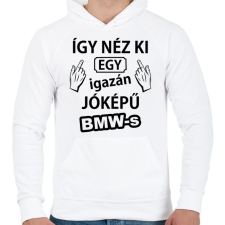 PRINTFASHION Így néz ki egy igazán jóképű BMW-s - Férfi kapucnis pulóver - Fehér férfi pulóver, kardigán