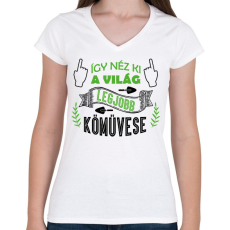 PRINTFASHION Így néz ki - Kőműves - Női V-nyakú póló - Fehér