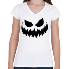 PRINTFASHION Ijesztő halloween tökfej 3 - Női V-nyakú póló - Fehér női póló
