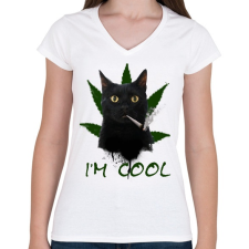 PRINTFASHION IM COOL - Női V-nyakú póló - Fehér női póló