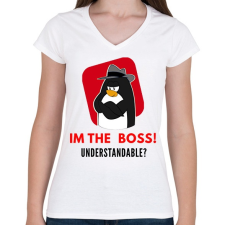PRINTFASHION im the boss - Női V-nyakú póló - Fehér női póló