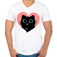 PRINTFASHION Imádom a fekete cicákat - Férfi V-nyakú póló - Fehér férfi póló