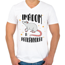 PRINTFASHION Imádom a patkányokat - Férfi V-nyakú póló - Fehér férfi póló