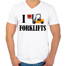 PRINTFASHION Imádom a targoncákat - Férfi V-nyakú póló - Fehér férfi póló