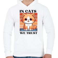 PRINTFASHION In Cats We Trust - Férfi kapucnis pulóver - Fehér férfi pulóver, kardigán