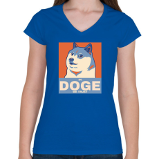 PRINTFASHION IN DOGE WE TRUST - Női V-nyakú póló - Királykék