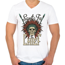 PRINTFASHION Indián koponya - Santa Fe - Férfi V-nyakú póló - Fehér férfi póló