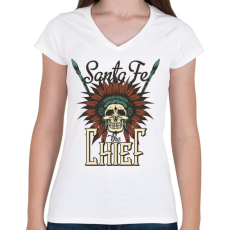 PRINTFASHION Indián koponya - Santa Fe - Női V-nyakú póló - Fehér