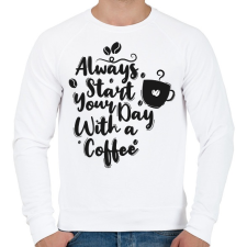 PRINTFASHION Indítsd a napod egy kávéval - Férfi pulóver - Fehér férfi pulóver, kardigán