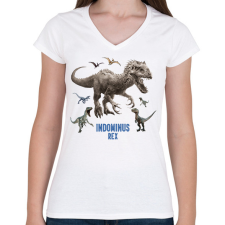 PRINTFASHION Indominus Rex - Női V-nyakú póló - Fehér női póló
