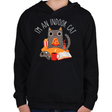 PRINTFASHION Indoor cat - Gyerek kapucnis pulóver - Fekete gyerek pulóver, kardigán