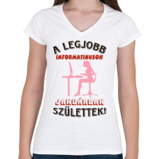 PRINTFASHION Informatikus nő szülinapja január - Női V-nyakú póló - Fehér