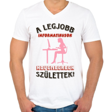 PRINTFASHION Informatikus  nő szülinapja november - Férfi V-nyakú póló - Fehér férfi póló