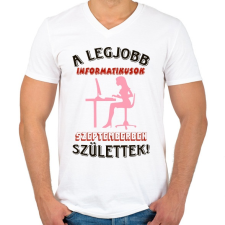 PRINTFASHION Informatikus nő szülinapja szeptember - Férfi V-nyakú póló - Fehér férfi póló