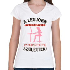 PRINTFASHION Informatikus nő szülinapja szeptember - Női V-nyakú póló - Fehér női póló