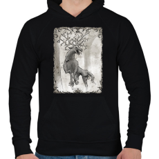 PRINTFASHION Inktober 2025 - A szörnyszarvas - Férfi kapucnis pulóver - Fekete