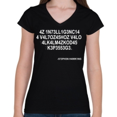 PRINTFASHION Intelligencia - Stephen Hawking - Női V-nyakú póló - Fekete