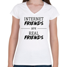 PRINTFASHION Internet friends - Női V-nyakú póló - Fehér