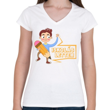 PRINTFASHION Iskolás lettem - Női V-nyakú póló - Fehér női póló