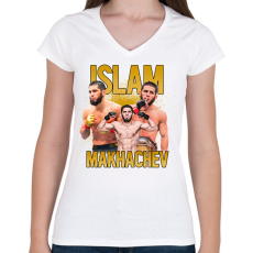 PRINTFASHION Islam Makhachev - Női V-nyakú póló - Fehér