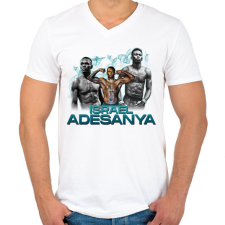 PRINTFASHION Israel Adesanya - Férfi V-nyakú póló - Fehér férfi póló