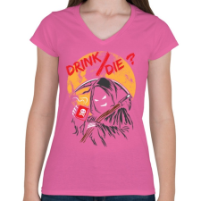PRINTFASHION Ivás/halál ? - Női V-nyakú póló - Rózsaszín női póló