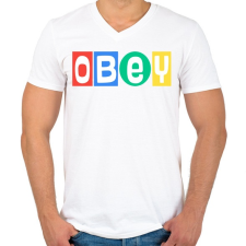 PRINTFASHION J-Hope OBEY - Férfi V-nyakú póló - Fehér férfi póló