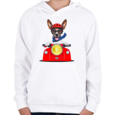 PRINTFASHION Jack Russel motorozik - Gyerek kapucnis pulóver - Fehér