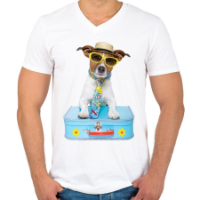 PRINTFASHION Jack Russel póló - Férfi V-nyakú póló - Fehér férfi póló