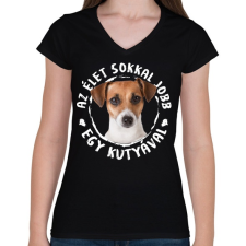 PRINTFASHION Jack Russel Terrier - Női V-nyakú póló - Fekete női póló