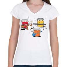 PRINTFASHION Jam session - Női V-nyakú póló - Fehér