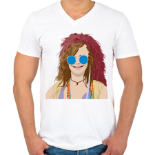 PRINTFASHION Janis Joplin - Férfi V-nyakú póló - Fehér férfi póló