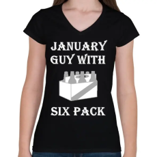PRINTFASHION Januárban született kockahasú férfi - Női V-nyakú póló - Fekete