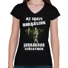 PRINTFASHION Januári horgász - Női V-nyakú póló - Fekete női póló