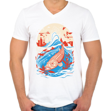 PRINTFASHION Japán hal - Férfi V-nyakú póló - Fehér