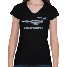 PRINTFASHION Jas-39 gripen - Női V-nyakú póló - Fekete